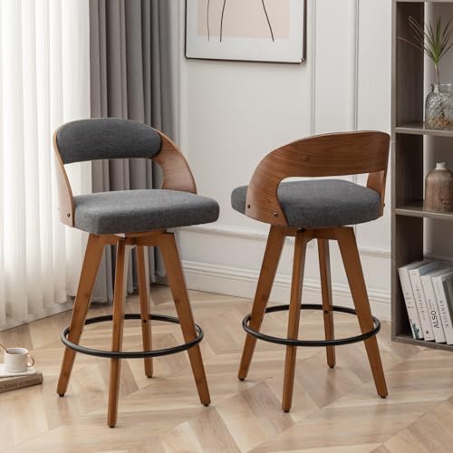 Dark Gray Upholstered Barstools Set of 2 for Kitchen Island