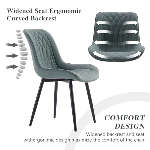 Modern Dining Chairs Set of 2 with High Back and Upholstered Faux Leather - Greyish Green