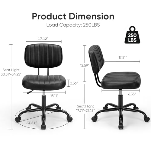 DUMOS Ergonomic Armless Desk Chair - Small Black with Adjustable Height and Lumbar Support for Home Office