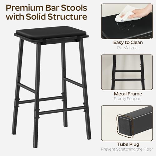 Set of 2 Upholstered Bar Stools for Dining Room and Kitchen Island, Black
