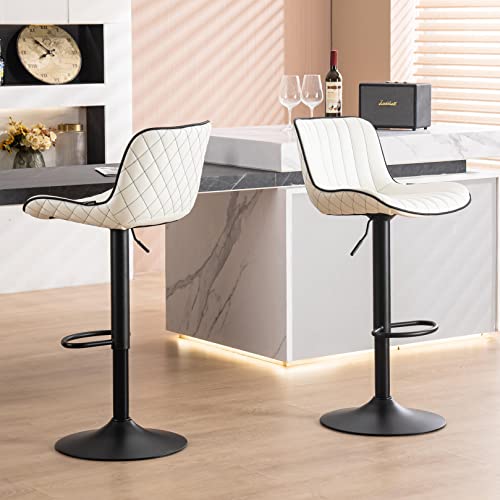 JNS AVIATION Set of 2 Modern Adjustable White Bar Stools with Backs - Mid Century PU Leather for Kitchen Island