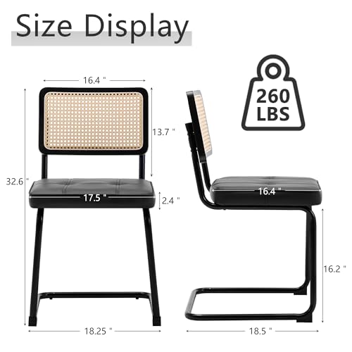 Mid Century Modern Rattan Dining Chairs Set of 2 with Cane Back and Chrome Legs