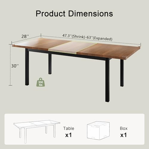JNS AVIATION 63 Extendable Walnut Dining Table for 4-8 – Modern Farmhouse Design for Small Spaces