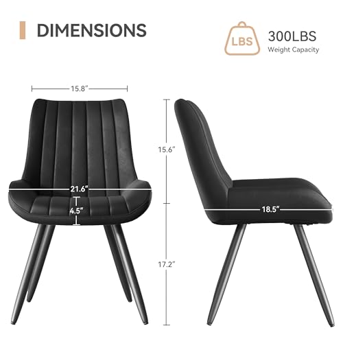Mid Century Modern Black Dining Chair Set with Soft Cushions