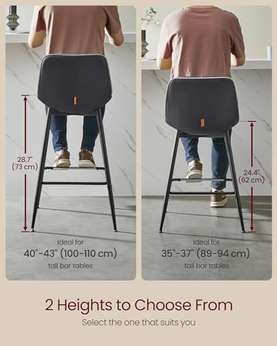 VASAGLE Set of 2 Ergonomic Counter Height Bar Stools with Back, Ink Black