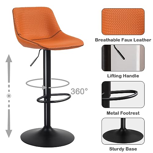 Modern Adjustable Faux Leather Bar Stools Set of 2 for Kitchen Islands