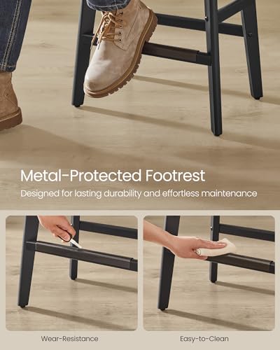 Saddle Bar Stools Set of 4 for Counter Height, Black PU Leather Upholstered with Wood Legs