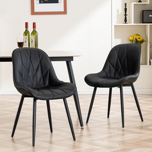 YOUNIKE Modern Black Dining Chair, Adjustable Feet, Faux Leather, 300LB Capacity