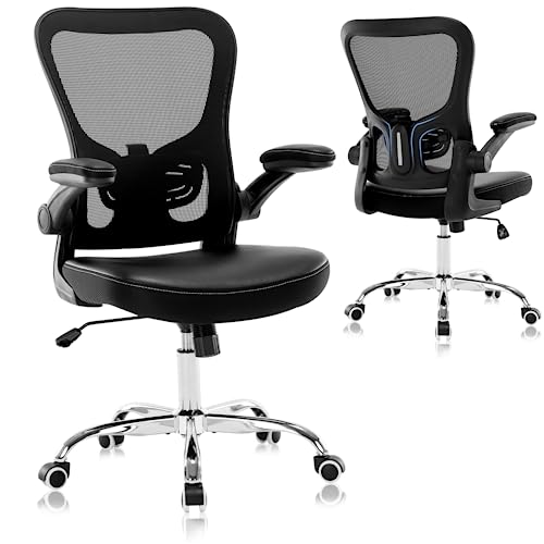 Ergonomic Mesh Office Chair with Lumbar Support and Flip-up Armrests - Black