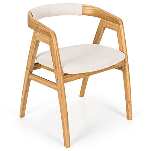 Modern Bamboo Accent Chair with Cushion for Living Room, Bedroom, Dining Room