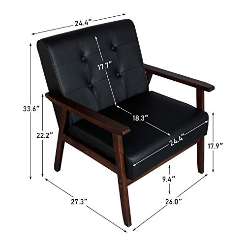 JIASTING Mid-Century Modern Upholstered Accent Chair with Wooden Arms and Tufted Back, 24.4 Seat Size (Black Square Legs)
