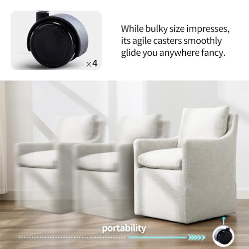 2 DUHOME Upholstered Dining Chairs with Casters - Linen Accents for Living Room, Bedroom & Kitchen