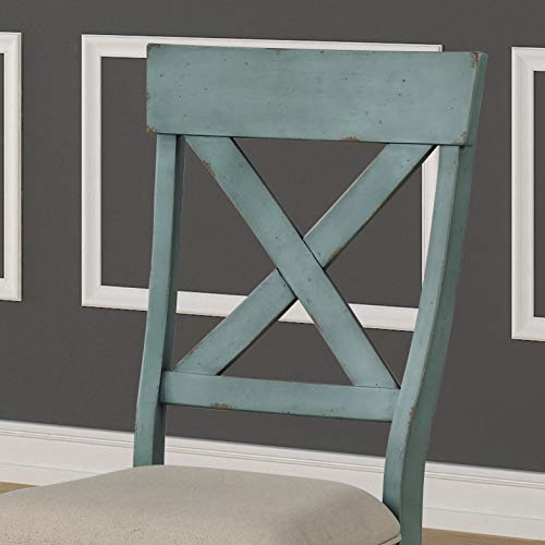 Roundhill Prato Blue and Tan Cross Back Dining Chairs, Set of 2