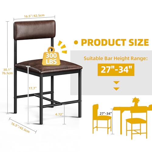 Set of 4 Modern Brown Upholstered Dining Chairs with Metal Legs for Kitchen and Dining Room