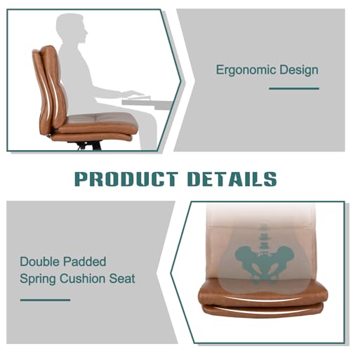LUCKWIND Armless Swivel Desk Chair with Wheels, Adjustable Height, Double-Padded PU Leather for Home, Office & Bedroom (Brown)