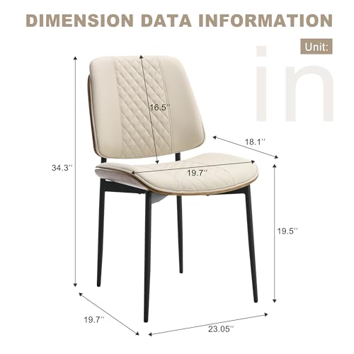 Modern Walnut Dining Chairs Set of 2 - Beige PU Leather Armless Mid Century Style