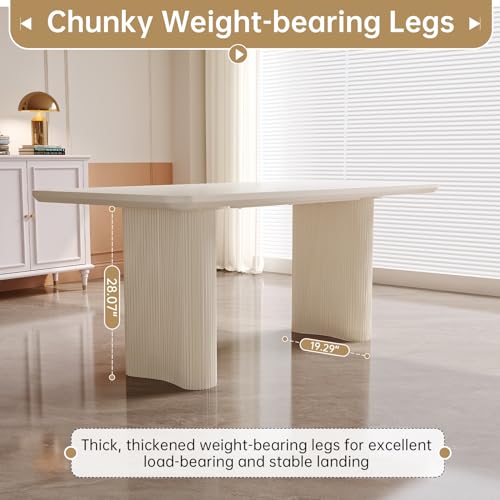 63 White Modern Dining Table with Sleek Pedestal Support for Kitchen and Living Room