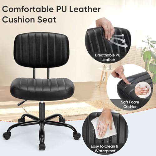 DUMOS Ergonomic Armless Desk Chair - Small Black with Adjustable Height and Lumbar Support for Home Office