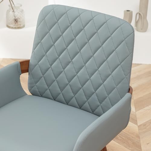 LUNLING Mid Century Modern Dining Chair - Blue Faux Leather Seat, Bentwood Frame, Metal Legs