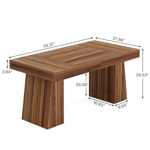 Tribesigns 55-Inch Mid-Century Modern Dining Table for 4-6, Brown Wood Rectangle with Sturdy Legs