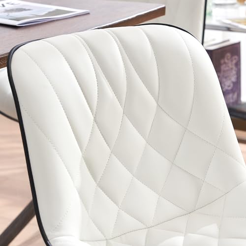 Set of 2 JNS AVIATION Mid-Century Modern Upholstered Dining Chairs with Metal Legs, White Faux Leather
