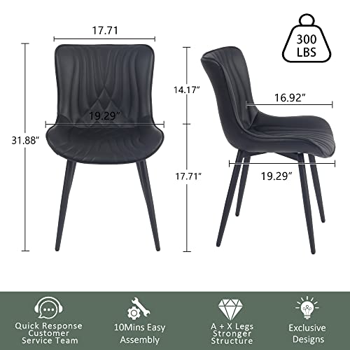 YOUTASTE Set of 2 Mid-Century Modern Black Upholstered Dining Chairs