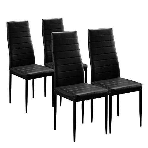 Karl Home Black Leather Dining Chair Set of 4