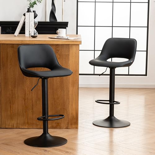 YOUNIKE Set of 2 Black Modern Swivel Bar Stools