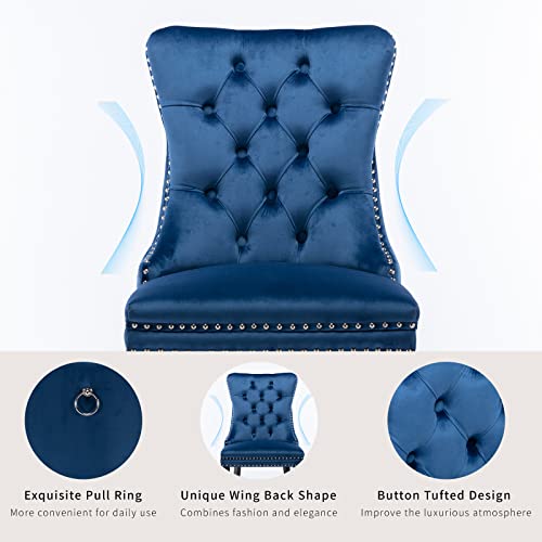 Set of 2 Blue Velvet Dining Chairs with Chrome Legs