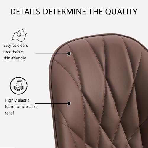 Modern Brown Faux Leather Dining Chairs Set of 2 for Kitchen and Dining Room