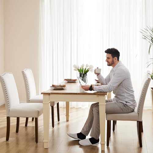 DUMOS Set of 4 Nailhead Trim Fabric Dining Chairs
