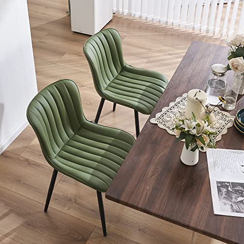 JNS AVIATION Olive Green Mid-Century Modern Dining Chair - Faux Leather Armless