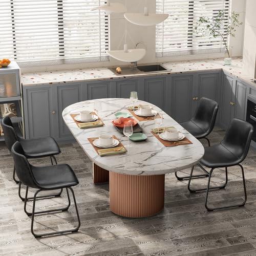 Set of 6 Black PU Leather Armless Dining Chairs with Backrest and Metal Legs for Kitchen and Dining Room