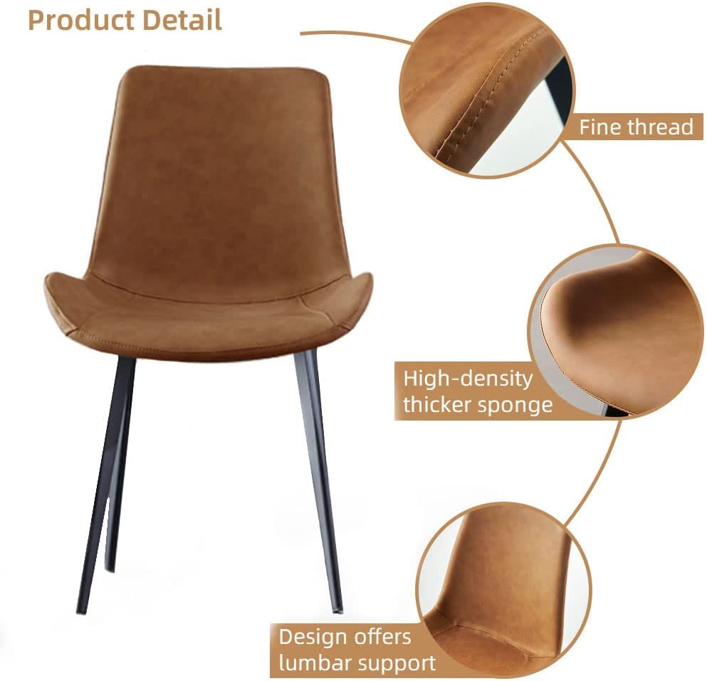 4 Modern Brown Faux Leather Upholstered Dining Chairs with Metal Legs
