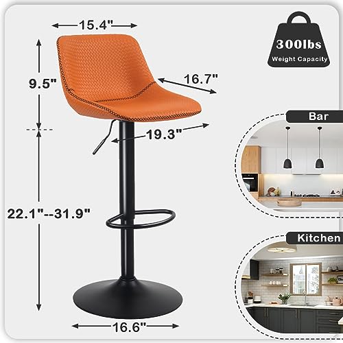 Modern Adjustable Faux Leather Bar Stools Set of 2 for Kitchen Islands