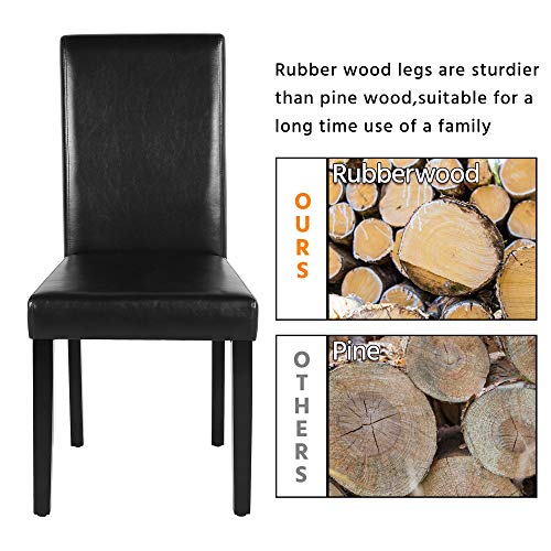 JNS AVIATION Set of 4 Black PU Leather Dining Chairs with Solid Wood Legs