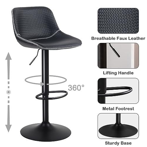 JNS AVIATION Set of 2 Modern Adjustable Faux Leather Swivel Bar Stools for Kitchen Islands