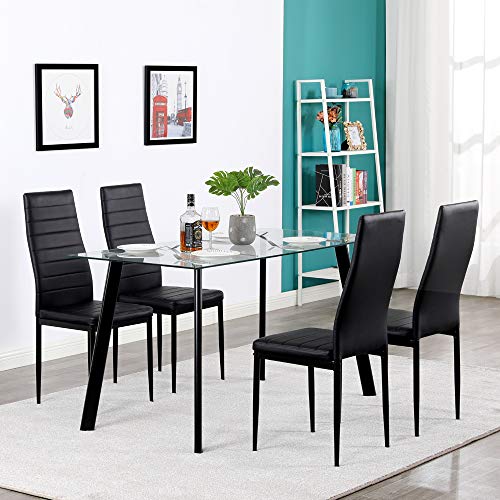 Karl Home Black Leather Dining Chairs Set of 4 for Dining and Living Room