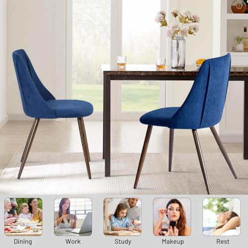 Set of 2 Dark Blue Upholstered Dining Chairs for Home and Restaurant