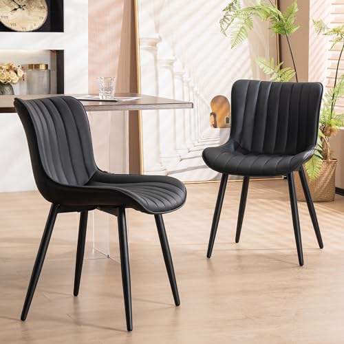 JNS AVIATION Mid-Century Modern Black Upholstered Dining Chair Set