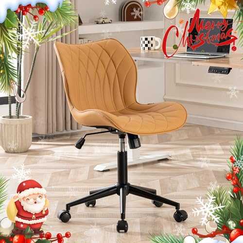 JNS AVIATION Adjustable Swivel Chair with Wheels in Faux Leather (Camel)