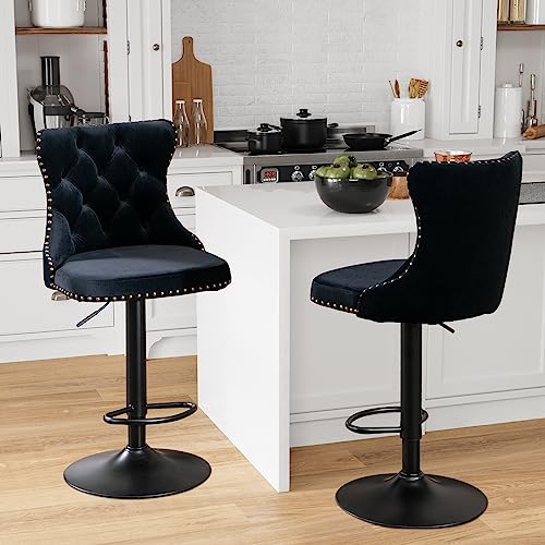 Modern Adjustable Swivel Bar Stools Set of 2 for Kitchen Island or Pub Counter