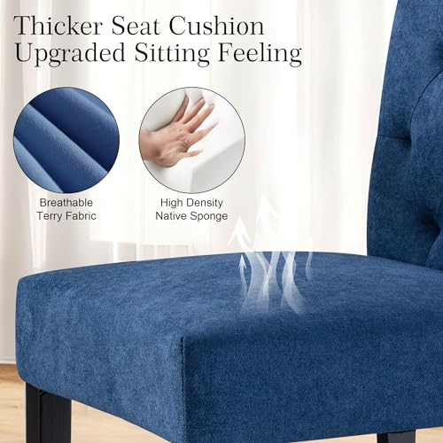 LSSBOUGHT Stylish Blue Dining Chairs with Solid Wood Legs, Set of 2