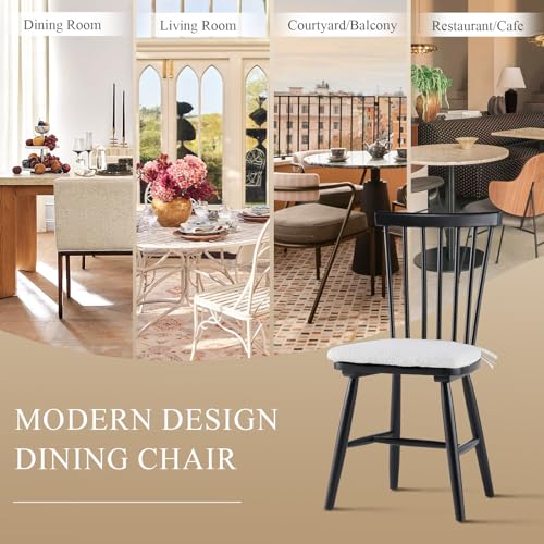 JNS AVIATION Set of 6 Spindle Back Windsor Dining Chairs - Black Wood for Kitchen and Dining Room