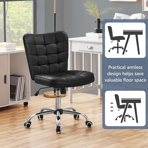 JNS AVIATION Modern Armless Faux Leather Office Chair with Adjustable Height and Wheels, Black
