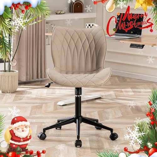 JNS AVIATION Adjustable Faux Leather Swivel Office Chair (Khaki)