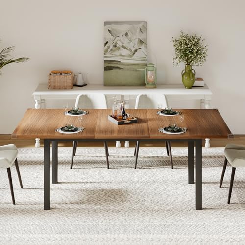 JNS AVIATION 63 Extendable Walnut Dining Table for 4-8 – Modern Farmhouse Design for Small Spaces