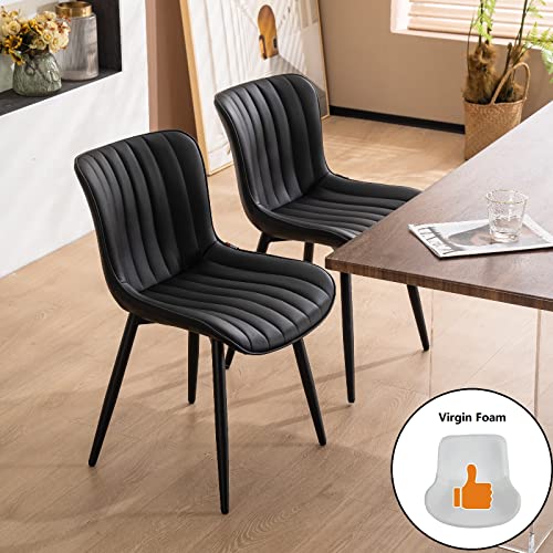 JNS AVIATION Set of 2 Black Upholstered Mid-Century Dining Chairs with Metal Legs