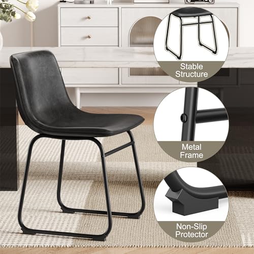 Set of 6 Black PU Leather Armless Dining Chairs with Backrest and Metal Legs for Kitchen and Dining Room