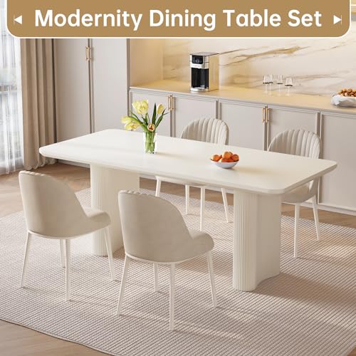 63 White Modern Dining Table with Sleek Pedestal Support for Kitchen and Living Room